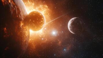 Cosmic Collision Planets Comet Nebula 8K Space Scene photo
