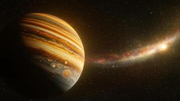 Futuristic Spaceship Orbiting Gas Giant Planet Galaxy Background photo
