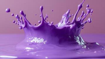 Purple liquid splash with a pink background. photo