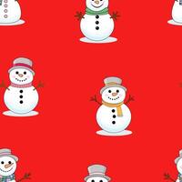 Seamless Christmas pattern with snowmen. Winter pattern for the new year on a red background vector