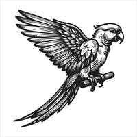 A set of graphic templates for cutting and printing a parrot in black and white vector