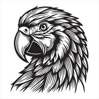 An illustration of a bird perched atop a tree in black and white vector
