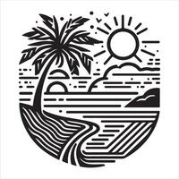 An illustration of palm palms on a beach in black and white vector