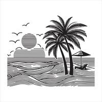 Graphic silhouette of a palm tree beach on a white background vector