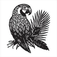 An illustration of a bird with a hand-drawn raven perched on a branch Artificial Intelligence vector
