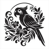 On a branch covered in flowers and leaves, two birds are perched. vector