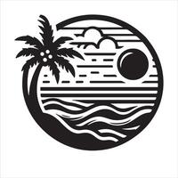 A minimalist graphic logo design with coconut trees and a beach. vector