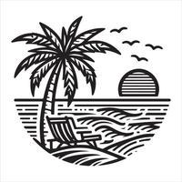 Tropical beach design stock illustration in line art vector