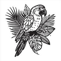 Two birds perched on a leafy, branching tree vector