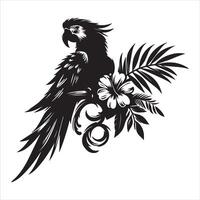 A graphic silhouette of a parrot bird preaching on a tree branch vector