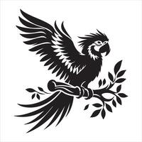 Create simple, bold-lined, black silhouette drawings of Halloween scary parrots in a variety of activities on a white backdrop. vector
