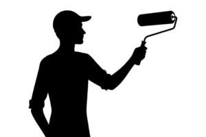 Professional painter silhouette painting with roller vector
