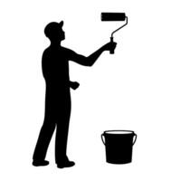 Professional painter silhouette painting with roller and bucket vector