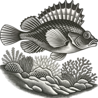 Intricate Illustration of a Swimming Fish png