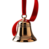 Golden Christmas Bell with Red Ribbon, Isolated on Transparent Background, High-Resolution Stock Image png