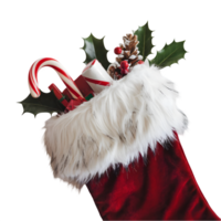 Christmas Stocking Filled with Treats, Isolated on Transparent Background, High-Resolution Stock Image png