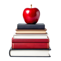 A Stack of Books Topped With a Red Apple png