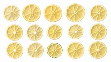 Fresh lemon slices arranged in a decorative pattern on a light background photo