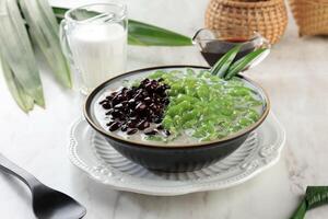 Malaysian Desserts Called Cendol. Cendol is Made From Crushed Ice Cubes, Red Bean. photo