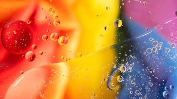 Fantastic structure of colorful oil bubbles. Chaotic motion. Abstract paint. Rainbow, LGBT photo