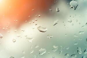 Water drops on glass against blue sky. Window view background screensaver. Place for text banner. photo