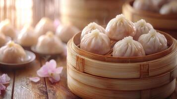 Delicate Dumplings in a Bamboo Steamer photo