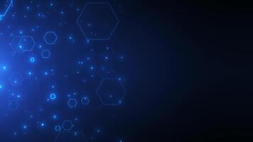 Digital cyberspace 4K with particles and digital data network connections. Abstract technology data stream, blue digital glowing hexagon, connection concept, big data, futuristic background video