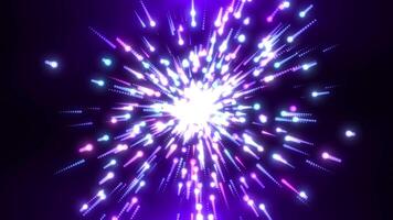 Abstract digital background with glowing neon particles or bright rays of dotted light. the movement of a stream of shining bright lines of particles. Futuristic background. Seamless loop video