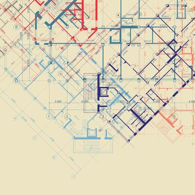Beige background with plans of building