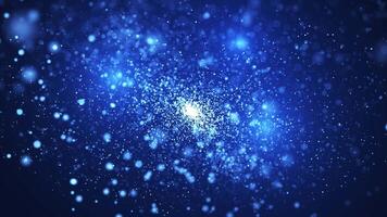 Abstract background of magic glider particles and dust in blue color, particles glow and move with wave energy, beautiful nebula, fairy dust, seamless loop, 4K. video