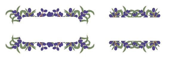 Set of decorative frames and borders made with olive branches and ripe olives, perfect for elegant designs vector
