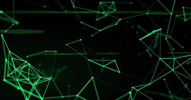 Abstract futuristic background with a plexus of lines, dots and triangles in green, digital technology, big data, high speed connection visualization. Seamless loop abstract science video