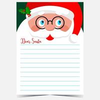 Christmas letter template with cute Santa character with his long beard and empty lines to fill out by kids with wish list or congratulation message during Christmas and New Year. vector