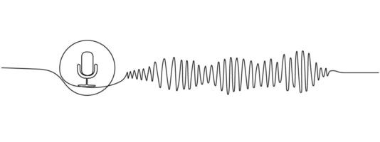 One continuous editable linear music player soundbar template with microphone button. Recording sound and sound wave in line art style. illustration vector