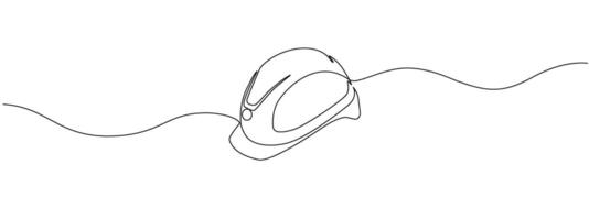 Continuous single line continuous illustration of safety helmet for safe work. Construction equipment single editable line. Construction concept. vector