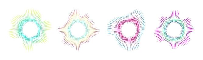 A set of neon dot circular equalizers. Audio multicolor sound circle waves Musical symbol. sound radial spectrum. vector