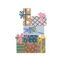A festive heap of beautifully wrapped presents with decorative bows, creating a joyful holiday atmosphere for seasonal projects vector