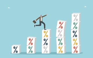 Man running across columns of percentage cubes vector