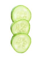 Top view of fresh green cucumber slices in circle shape in stack isolated on white background with clipping path photo