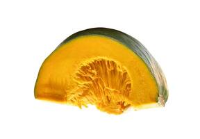 Top view of fresh green japanese pumpkin slice or piece isolated with clipping path in file format photo