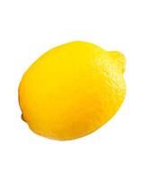 Side view of single fresh ripe yellow lemon fruit isolated on white background with clipping path photo