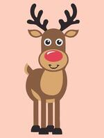 A cute reindeer with a red nose on a pink background, ideal for festive and holiday-themed designs vector