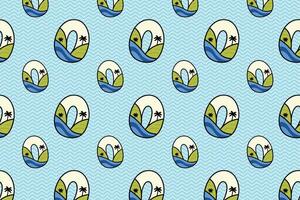 A tropical-themed pattern, palm trees over a wave background vector