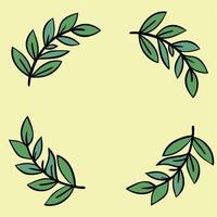 A design featuring four green decorative leaves symmetrically placed on a pastel background vector
