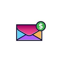 Envelope with dollar sign email payment. Flat design style message with money icon. vector