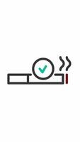 Animated cigarette with green check mark icon.Smoking area line animation.Tobacco control policy. Smoke public zone.alpha channel transparency.High quality 4k footage vertical screen 2160 3840 25fps video