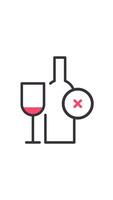 No alcohol sign.Animated wine bottle and glass with red mark icon.no alco area line animation.Alcohol control polic.alpha channel transparency.High quality 4k footage vertical screen 2160 3840 25fps. video