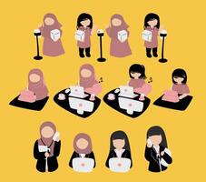 modern working woman as content creator, illustrator, editor, social media admin, corporate and office worker and the devices vector