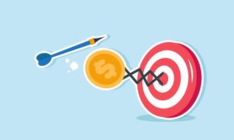 A punching machine with a dollar coin on a target board hits an arrow, illustration of preventing and altering business targets based on financial management vector