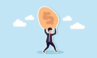 A businessman runs holding an egg labeled with a dollar sign, illustration of securing the potential of a profitable business project vector